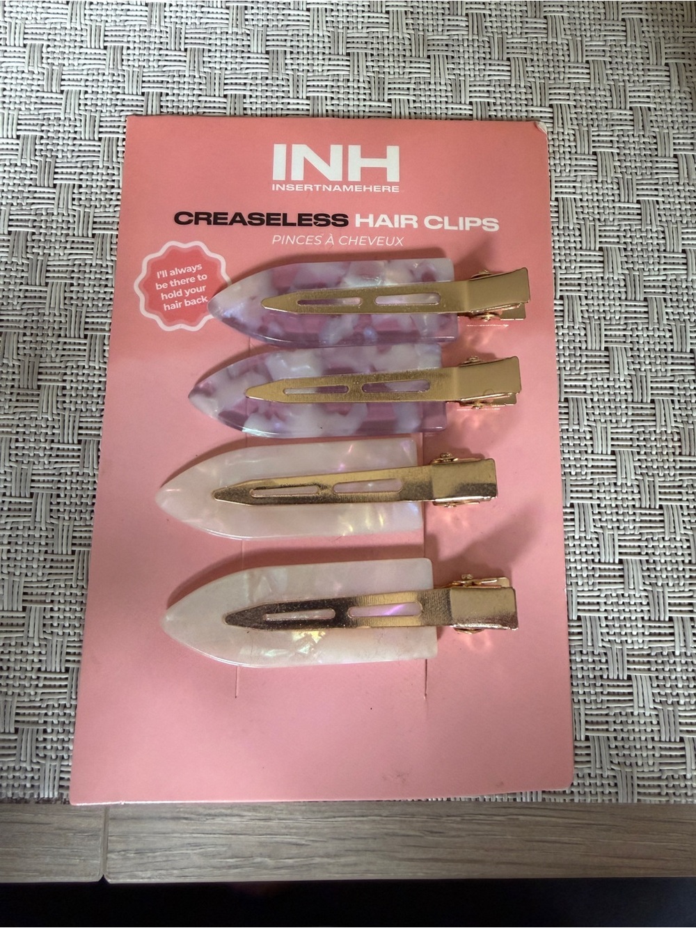 INH Creaseless Hair Clips - Pink & Iridescent Marble Set of 4
